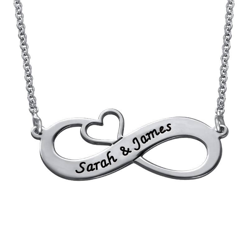 Engraved Infinity Necklace with Cut Out Heart in Sterling Silver product photo