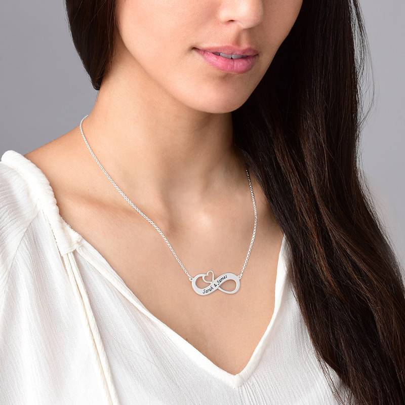 Engraved Infinity Necklace with Cut Out Heart in Sterling Silver-2 product photo