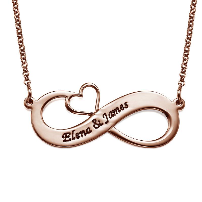 Collar Infinito con Nombres y Corazón Calado - Chapa de Oro Rosa-3 foto de producto