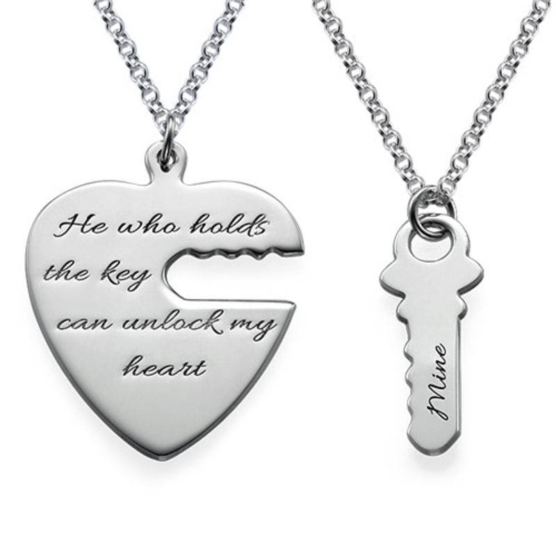 Engraved Key to My Heart Necklace in Sterling Silver-1 product photo