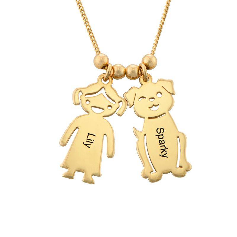 Graverat halsband med katt och hund berlock i guldpläterad-8 produktbilder