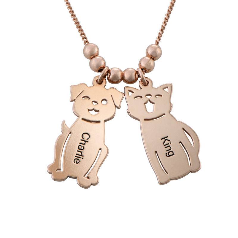 Halskæde med graverede børne-charms og kat og hund i rosaforgyldt sølv-3 produkt billede