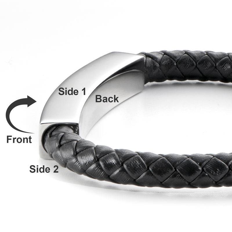 Engraved Leather Bar Bracelet for Men- in Black product photo