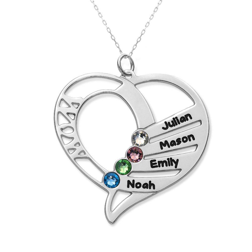 Engraved Mum Birthstone Necklace in 10ct White Gold-4 product photo