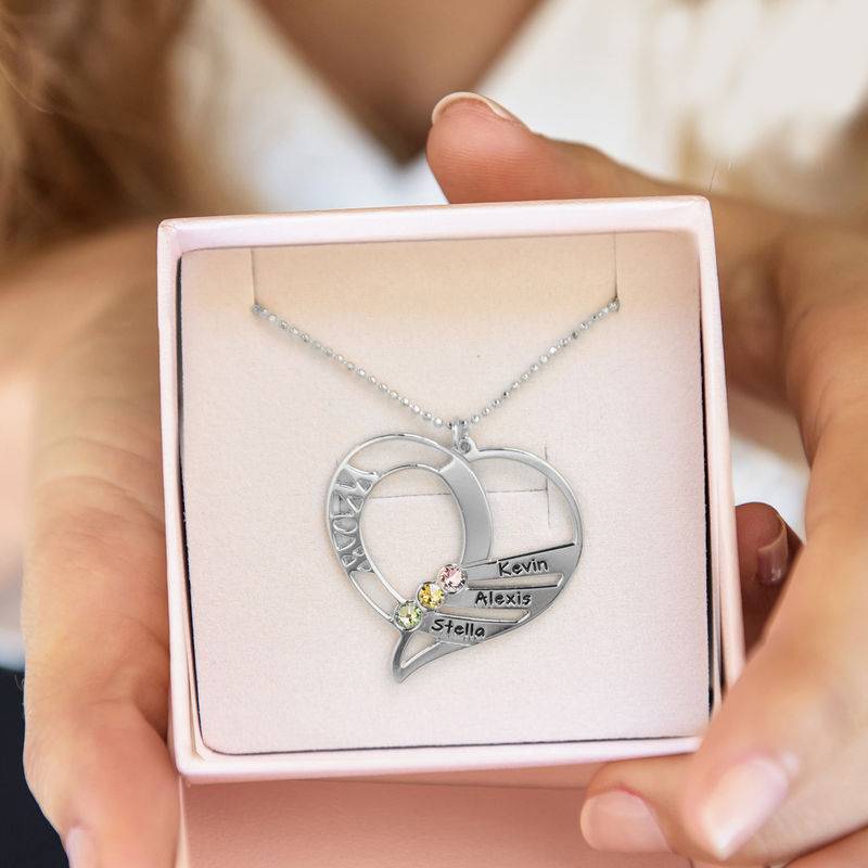 Engraved Mum Birthstone Necklace in Sterling Silver-4 product photo