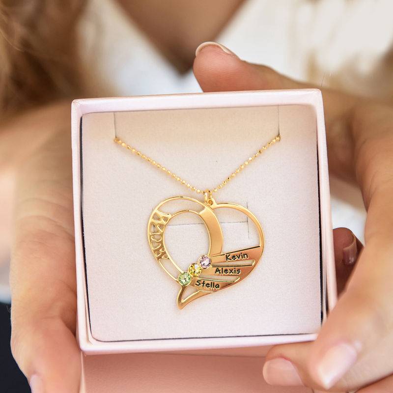 Indgraveret mor halskæde med månedssten i guld vermeil-2 produkt billede