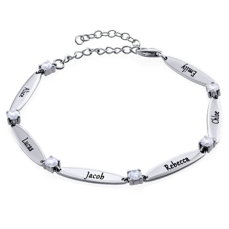 Engraved Mother Bracelet with Cubic Zirconia in Sterling Silver-1 product photo