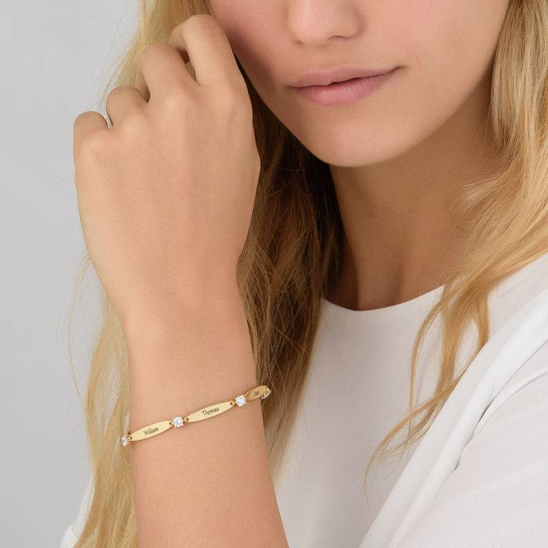 Engraved Mother Bracelet with Cubic Zirconia in 18ct Gold Vermeil-5 product photo