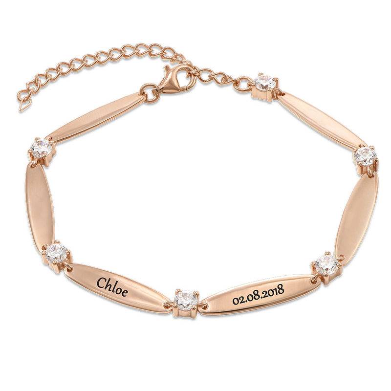 Engraved Mother Bracelet with Cubic Zirconia in Rose Gold Plating-1 product photo