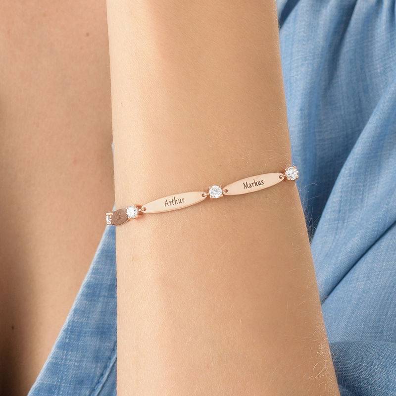 Engraved Mother Bracelet with Cubic Zirconia in Rose Gold Plating product photo