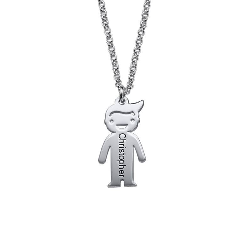 Engraved Necklace with Children Charms in Sterling Silver-2 product photo