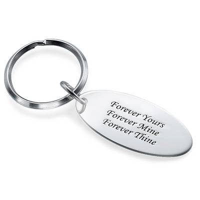 Engraved Oval Tag Keyring in Sterling Silver product photo