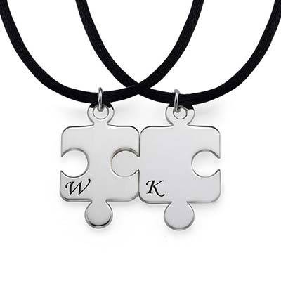 Engraved Puzzle Necklace for Couples with Birthstone in Sterling Silver-4 product photo