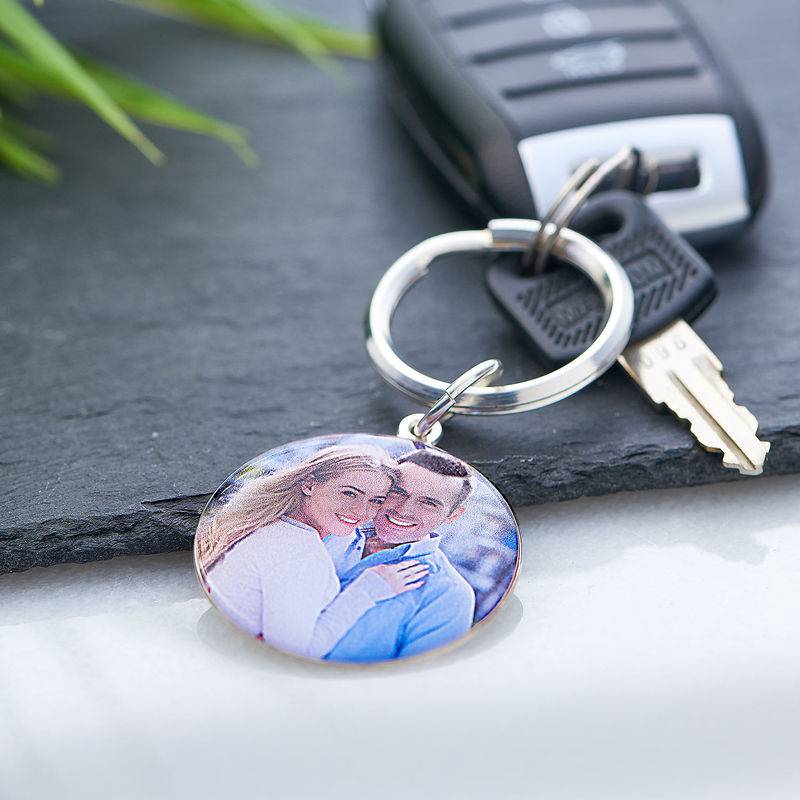 Engraved Round Photo Keychain in Stainless Steel product photo