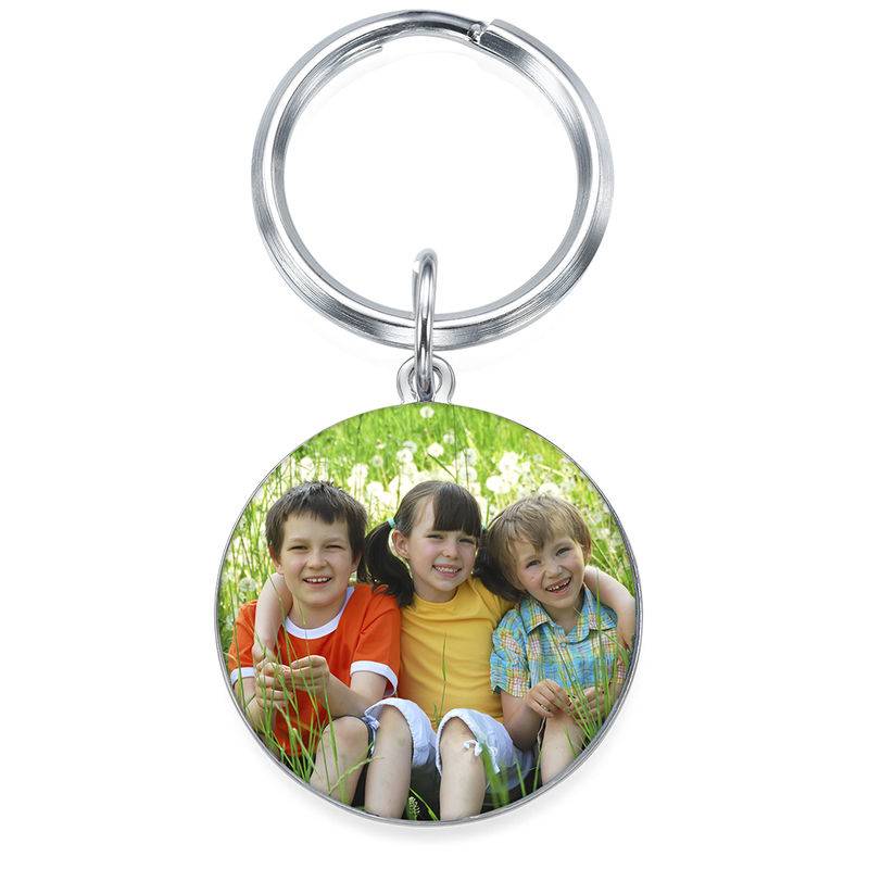 Engraved Round Photo Keyring in Sterling Silver-1 product photo
