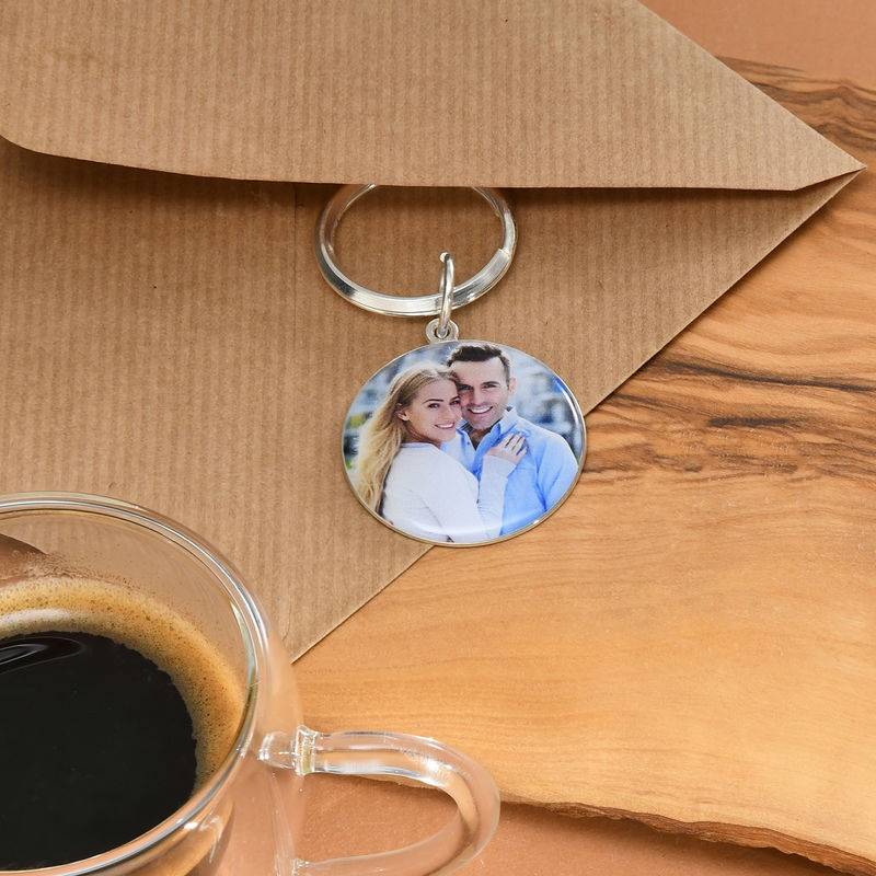 Engraved Round Photo Keyring in Sterling Silver-5 product photo