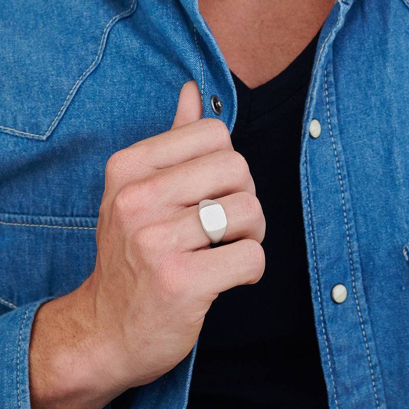 Engraved Signet Ring for Men in Matte Silver-5 product photo