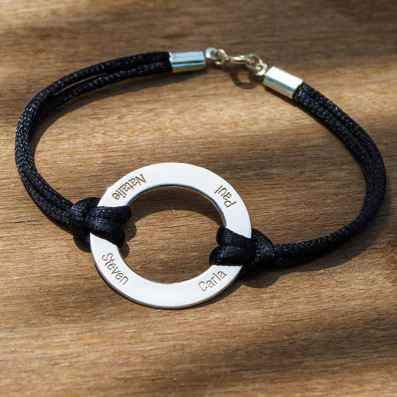 Engraved Silver Infinity Circle Cord Bracelet-4 product photo