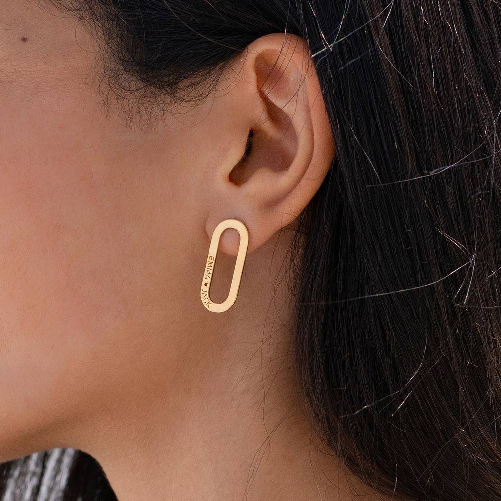 Aria single Chain Link Earrings with Engraving in Gold Plating-2 product photo