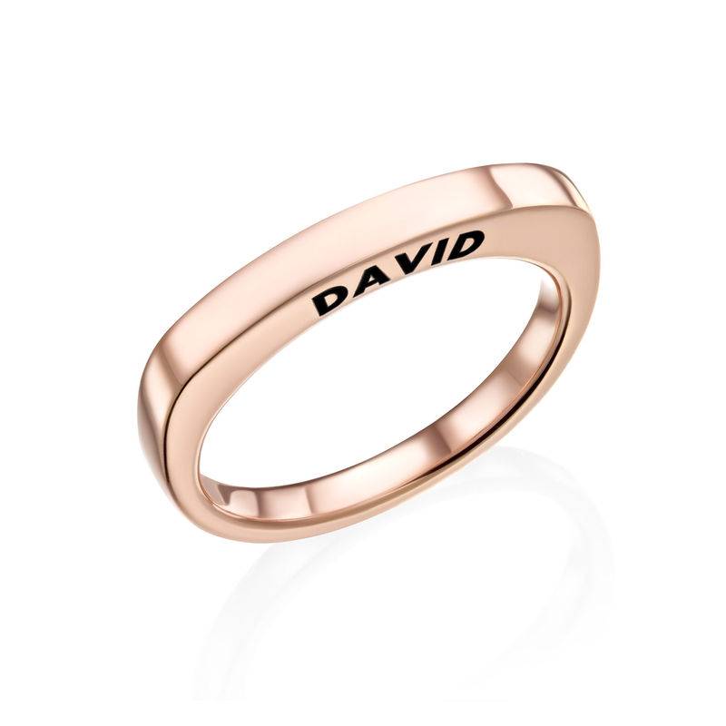 Engraved Square Ring Band in 18ct Rose Gold Plating-2 product photo