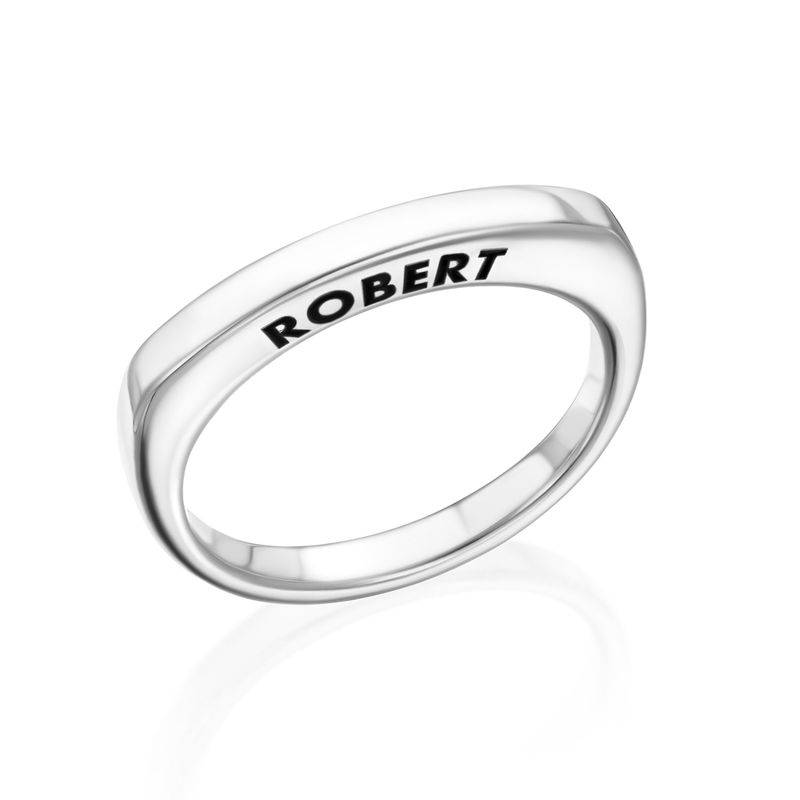 Engraved Square Ring Band in Sterling Silver-4 product photo