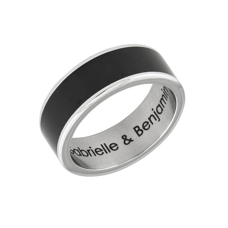 Engraved Stainless Steel Black Men Ring in Stainless Steel product photo