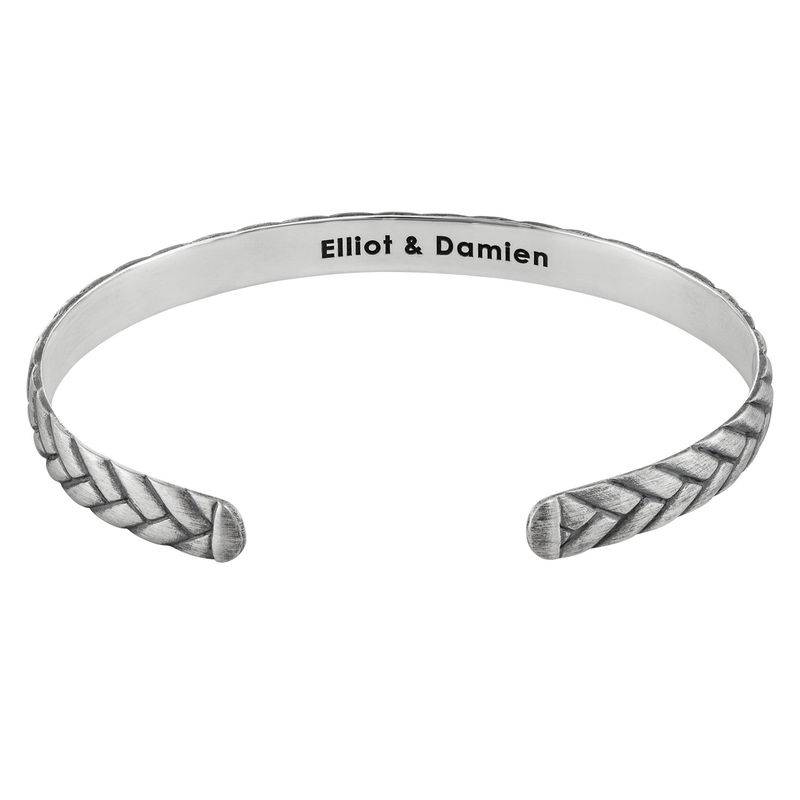 Engraved Streamline Cuff Bracelet for Men in Sterling Silver-3 product photo