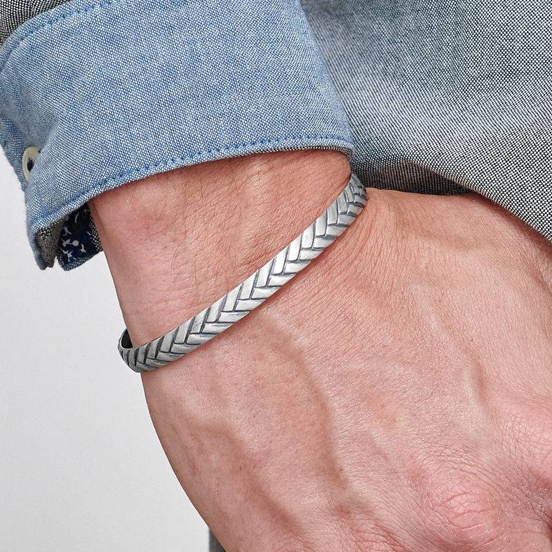 Engraved Streamline Cuff Bracelet for Men in Sterling Silver-2 product photo