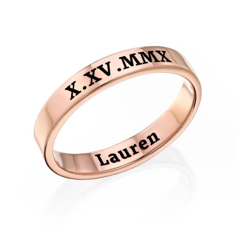 Engraved Thin Band Ring in Rose Gold Plating-5 product photo