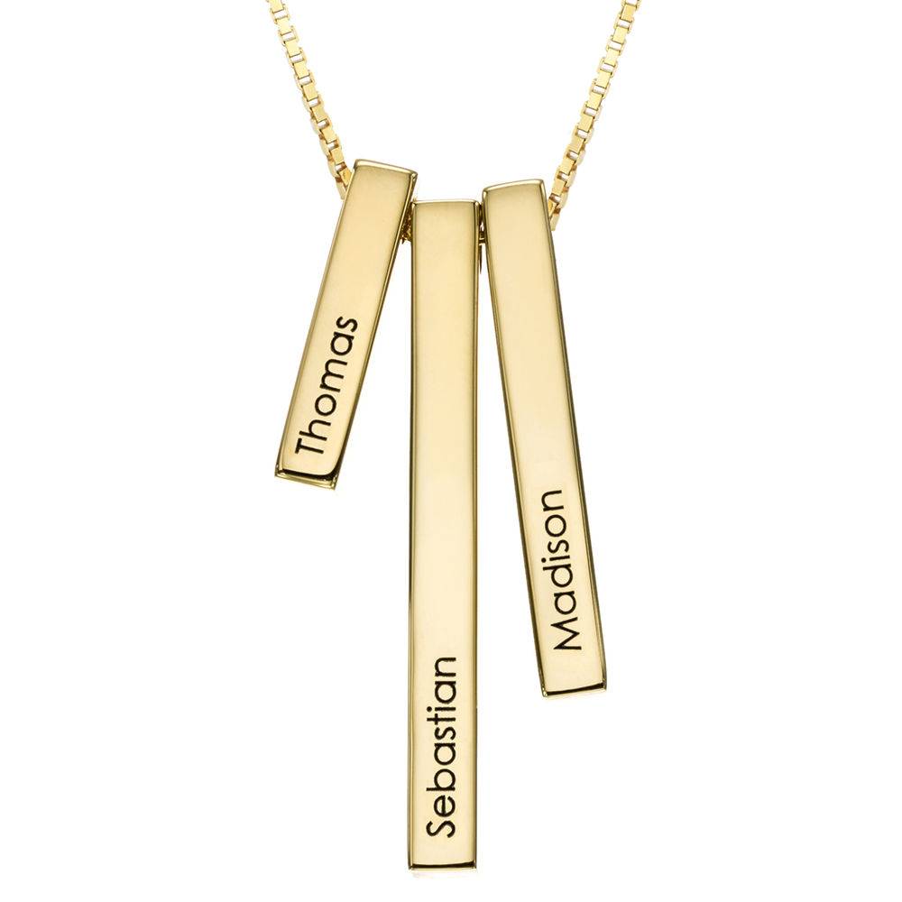 Engraved Triple 3D Vertical Bar Necklace in Gold Plating-1 product photo