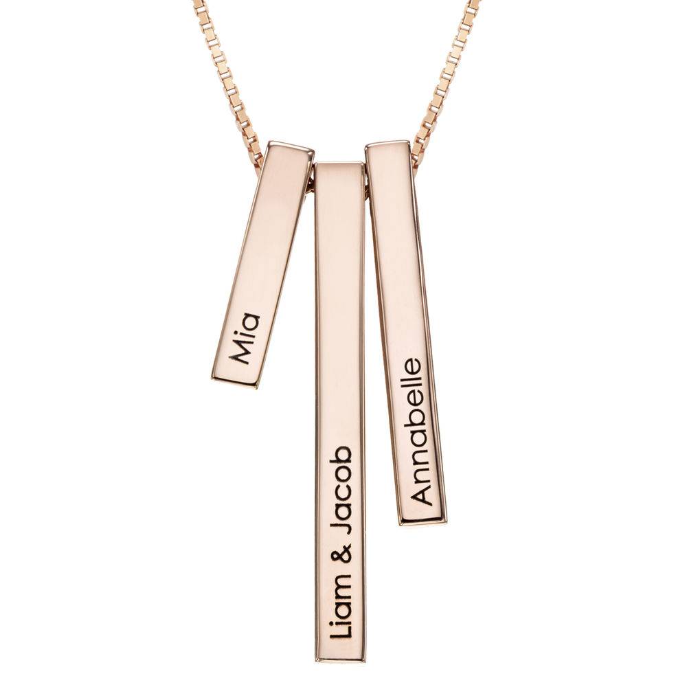 Engraved Triple 3D Vertical Bar Necklace in 18ct Rose Gold Plating-5 product photo