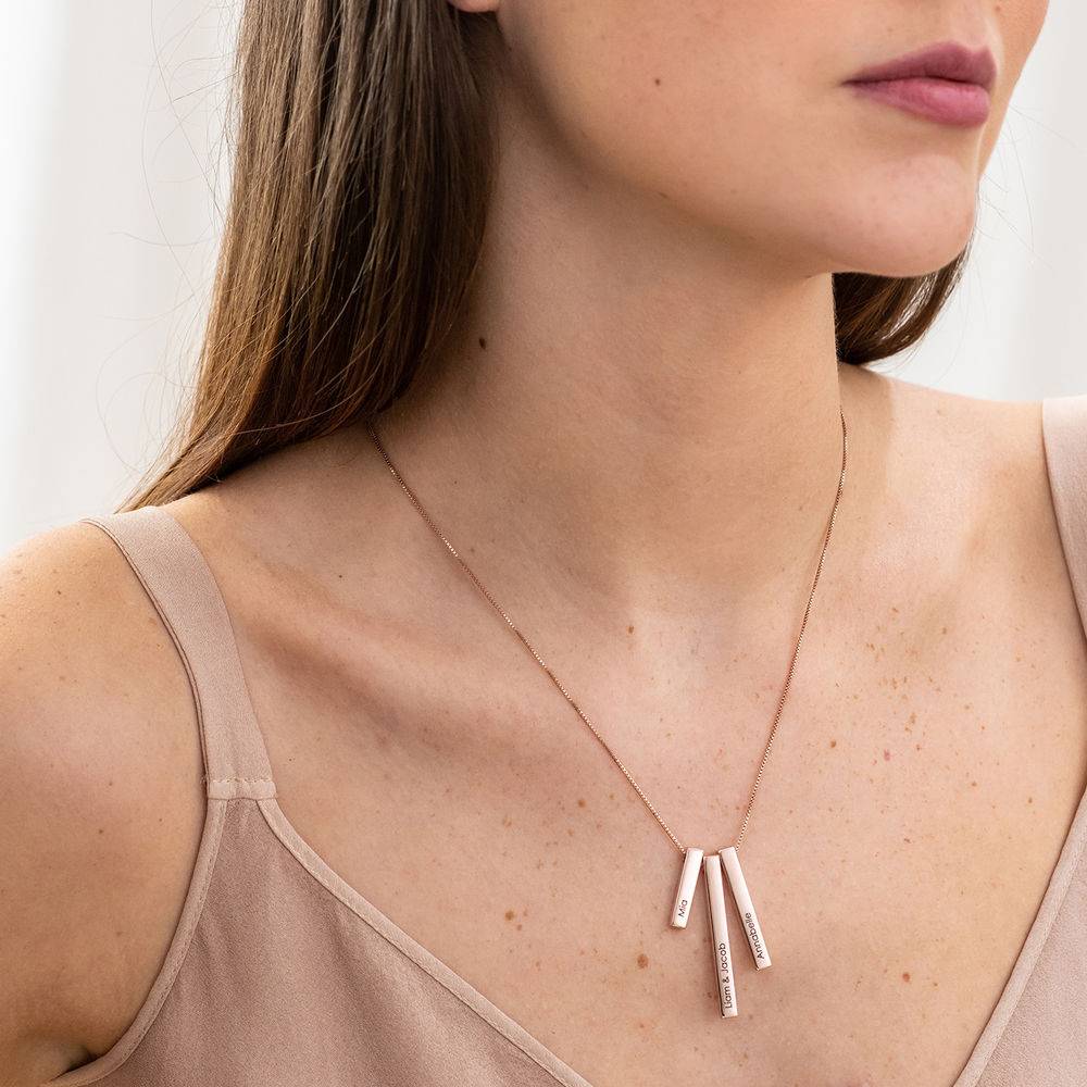 Engraved Triple 3D Vertical Bar Necklace in Rose Gold Plating-2 product photo