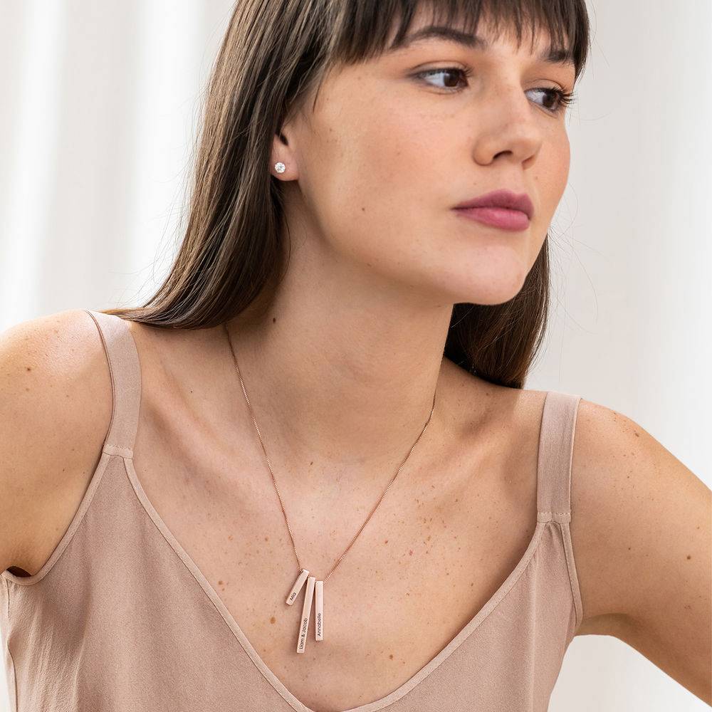 Engraved Triple 3D Vertical Bar Necklace in 18ct Rose Gold Plating-4 product photo