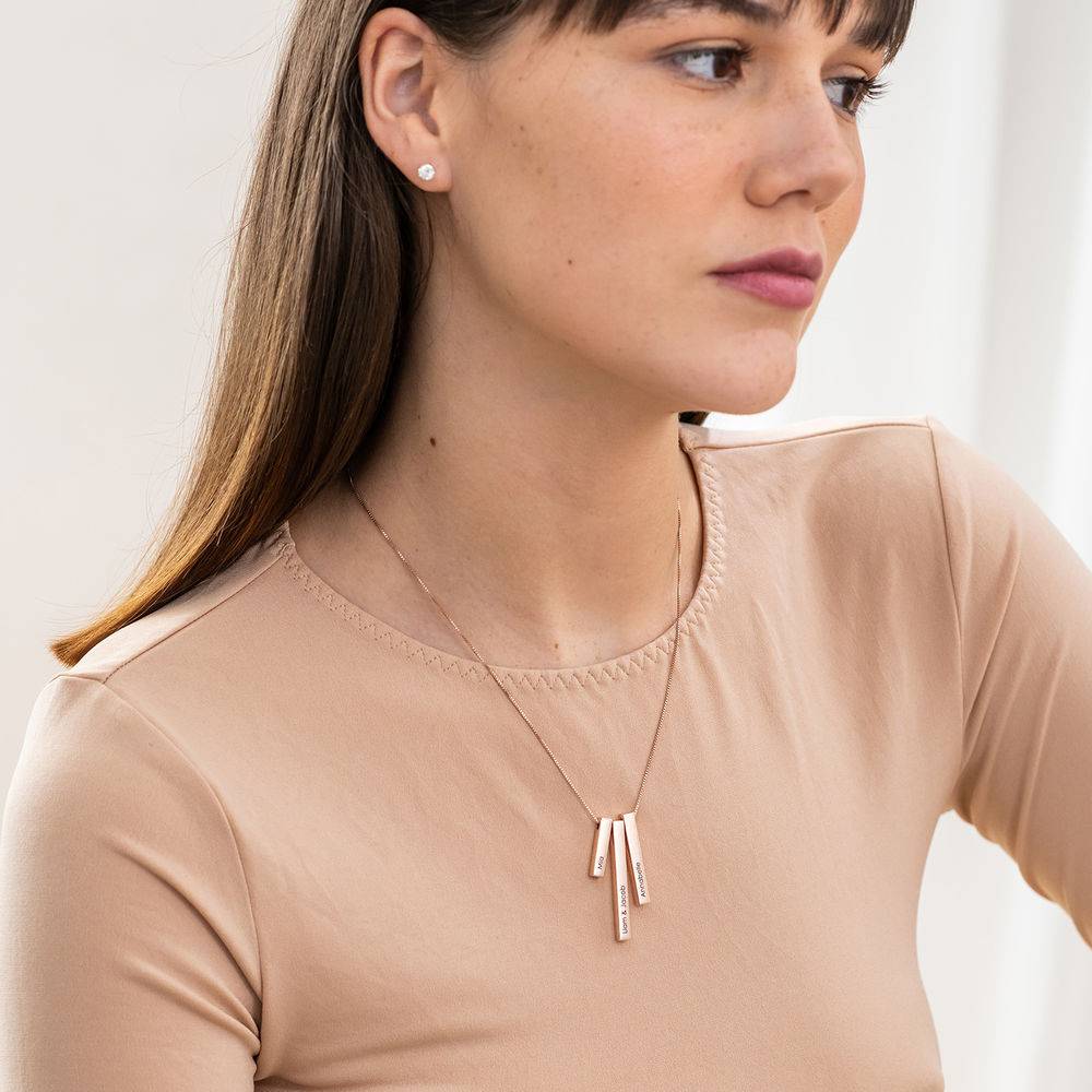 Engraved Triple 3D Vertical Bar Necklace in 18ct Rose Gold Plating-1 product photo