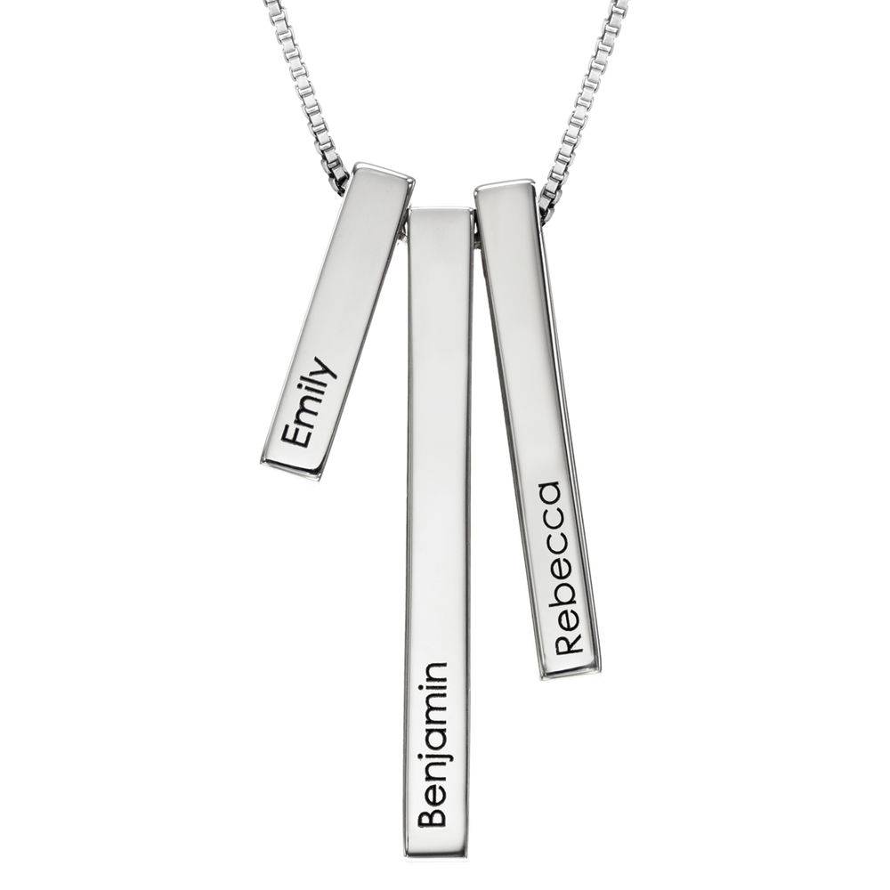 Engraved Triple 3D Vertical Bar Necklace in Sterling Silver-1 product photo