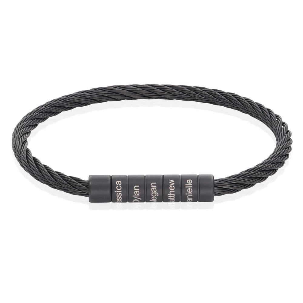 Pulsera de hombre con cable trenzado grabado en acero inoxidable negro foto de producto