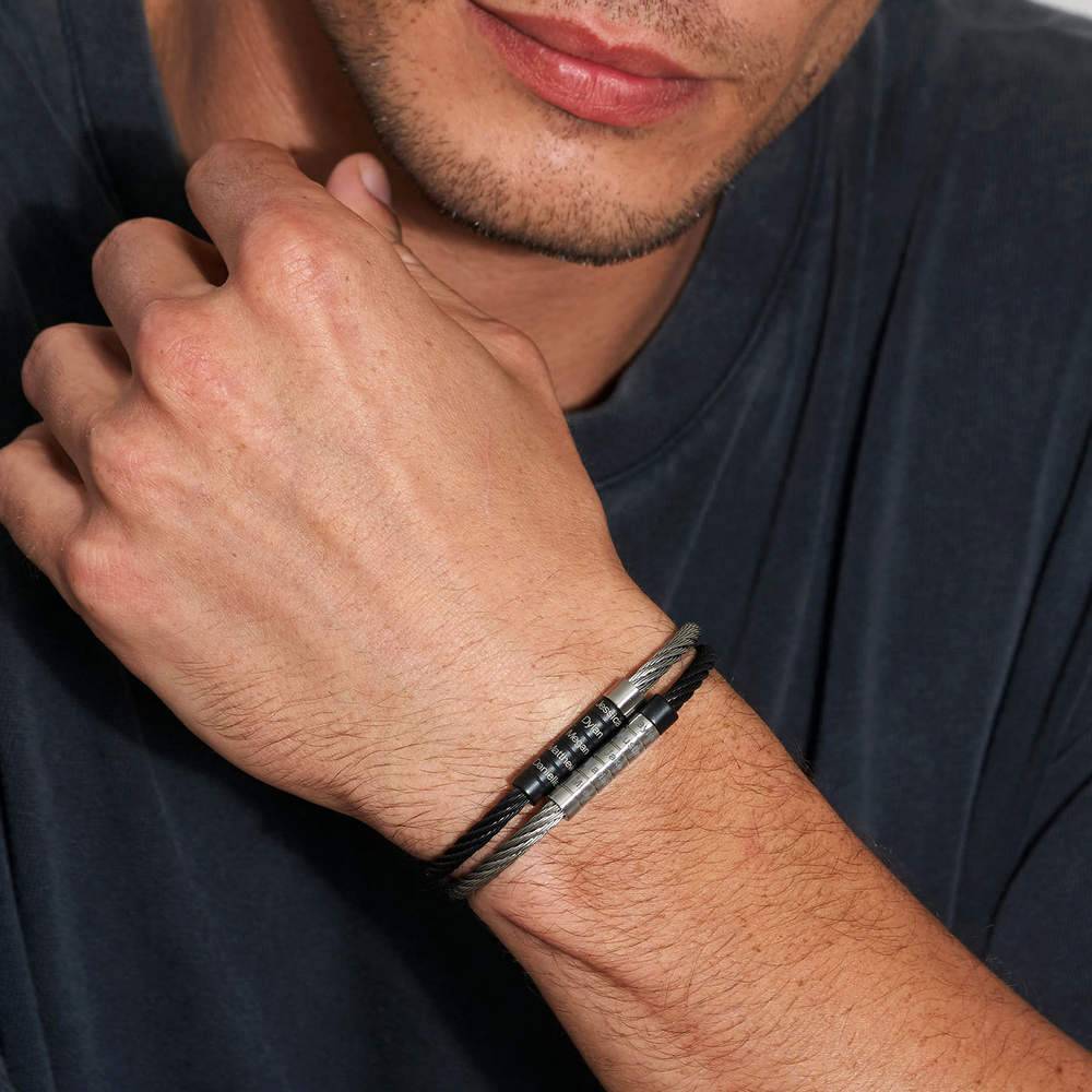 Engraved Twisted Cable Men Bracelet in Black Stainless Steel-4 product photo