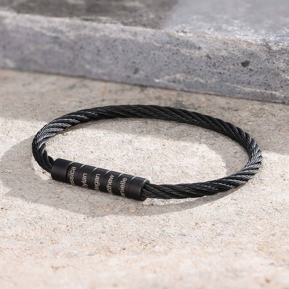 Pulsera de hombre con cable trenzado grabado en acero inoxidable negro-5 foto de producto