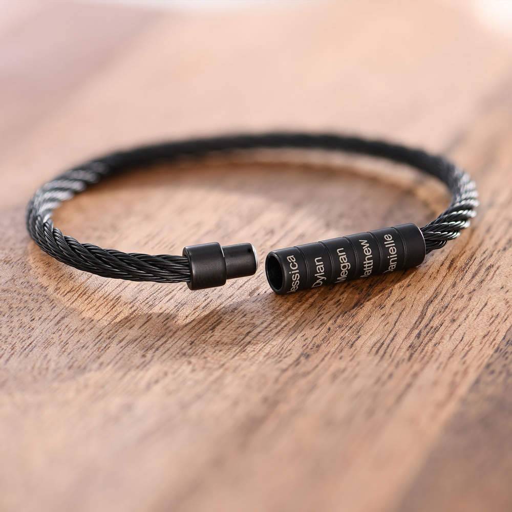 Graveret snoet kabel til mænd armbånd i sort rustfrit stål-6 produkt billede
