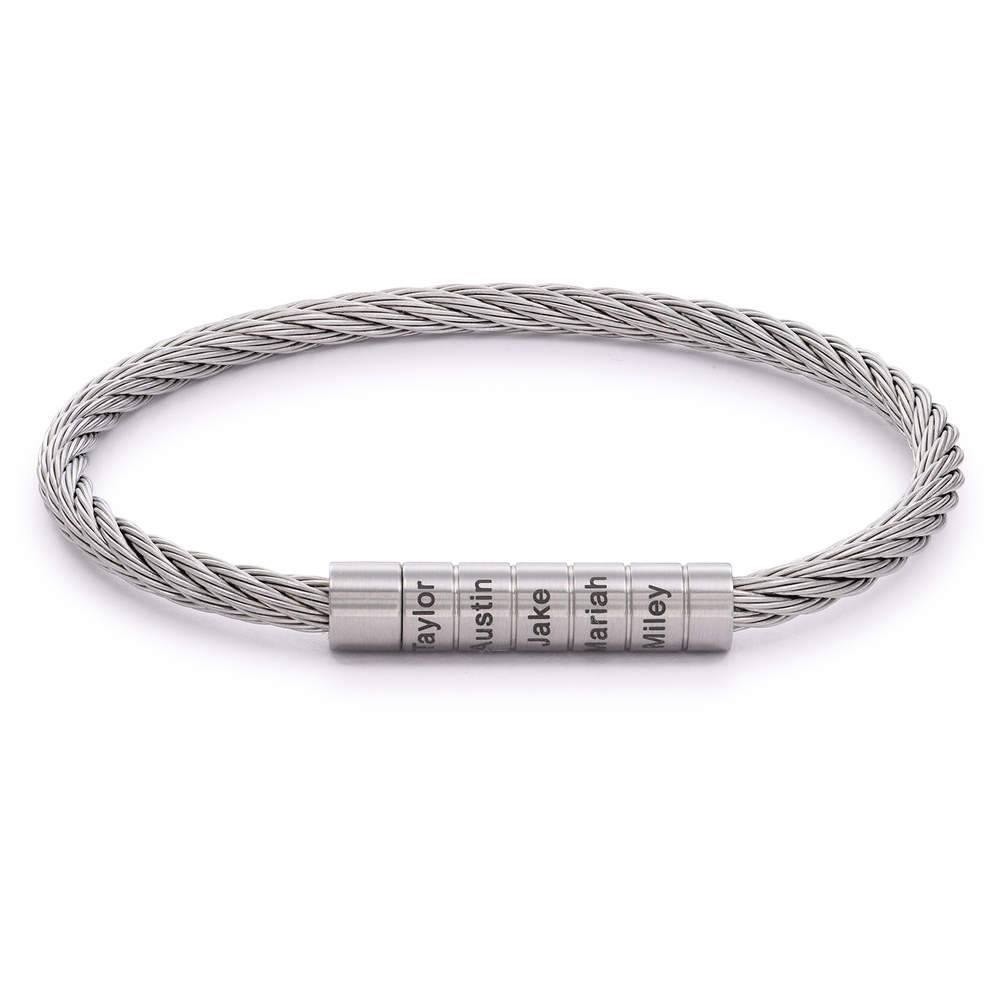 Engraved Twisted Cable Men Bracelet in Matte Stainless Steel-5 product photo