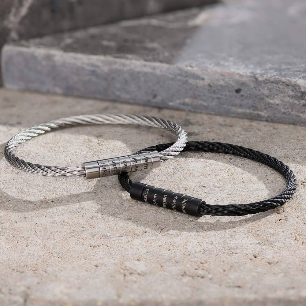 Engraved Twisted Cable Men Bracelet in Matte Stainless Steel-2 product photo