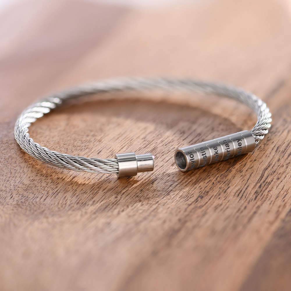 Engraved Twisted Cable Men Bracelet in Matte Stainless Steel-2 product photo