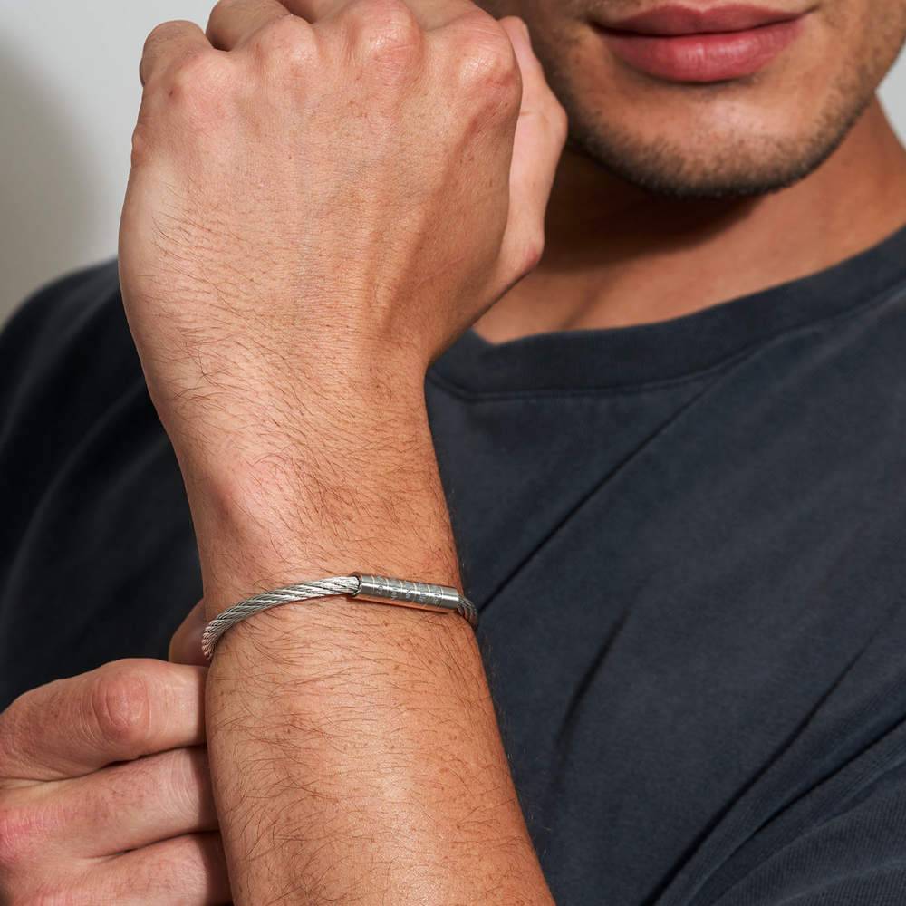 Engraved Twisted Cable Men Bracelet in Matte Stainless Steel-6 product photo