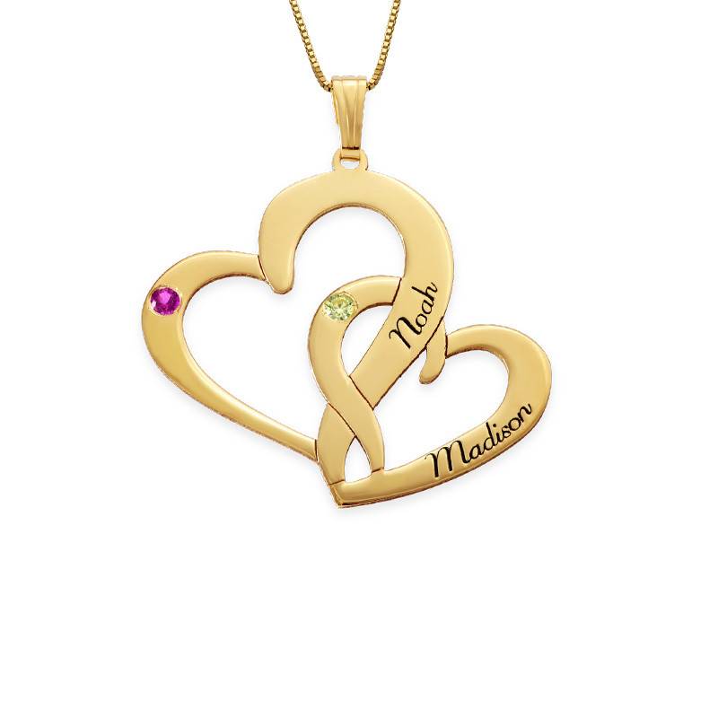 Engraved Two Heart Necklace in 14ct Gold-2 product photo