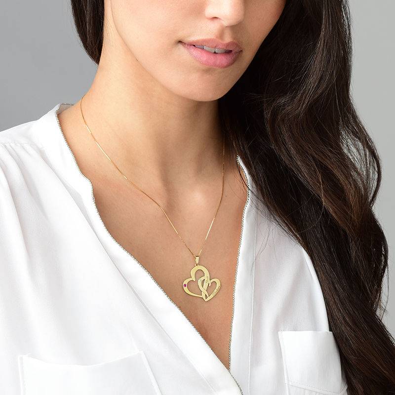 Engraved Two Heart Necklace - 14ct Gold-1 product photo