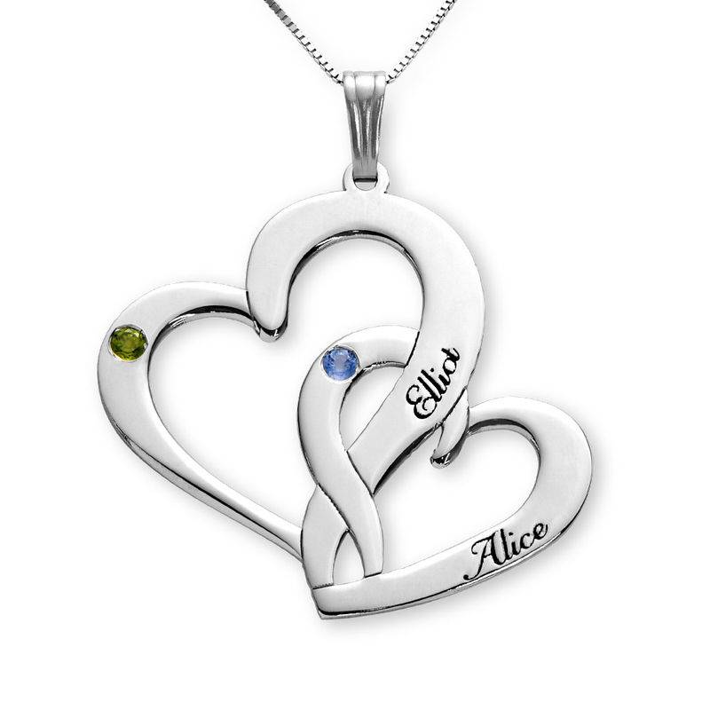 Engraved Two Heart Necklace in 10ct White Gold-3 product photo