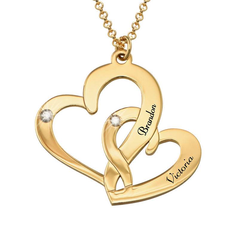 Engraved Two Heart Necklace with Diamonds in 18ct Gold Vermeil product photo