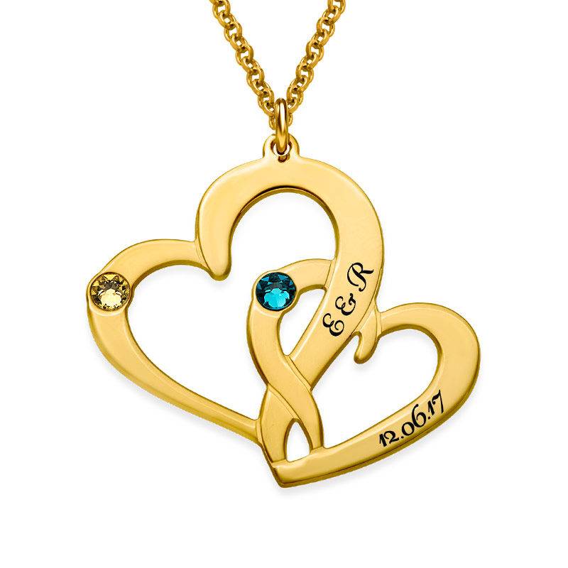 Engraved Two Heart Necklace with Gold Plating foto de producto