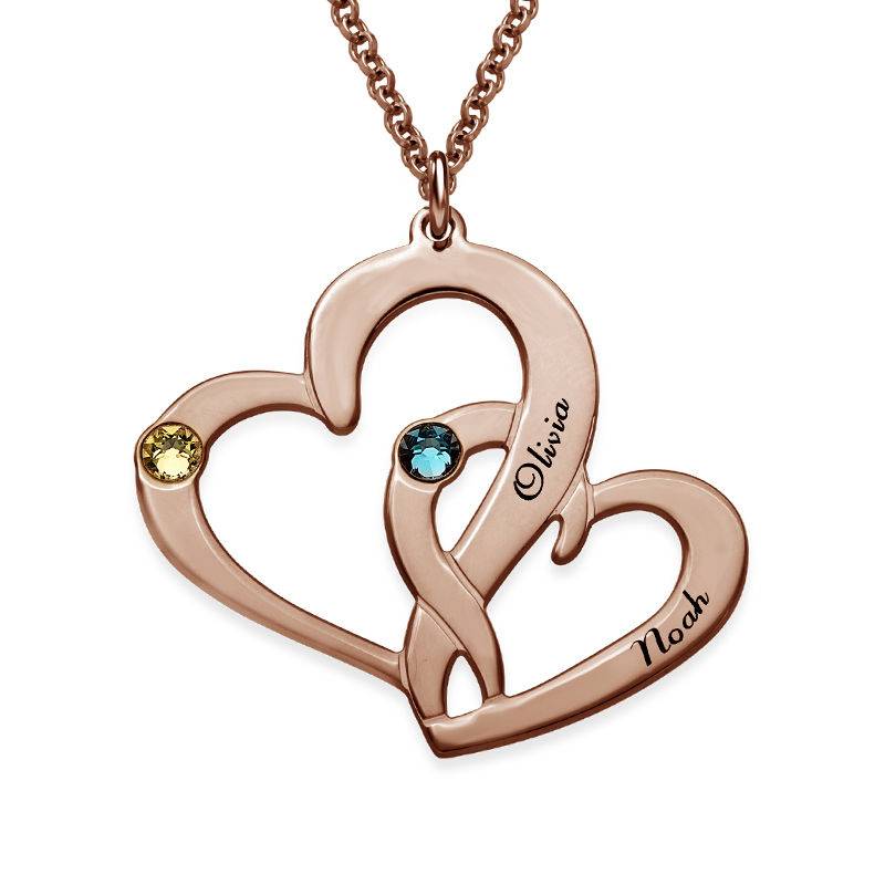 Engraved Two Heart Necklace in 18ct Rose Gold Plating-3 product photo