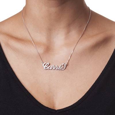 Double Thickness "Carrie" Name Necklace in 14ct White Gold-2 product photo